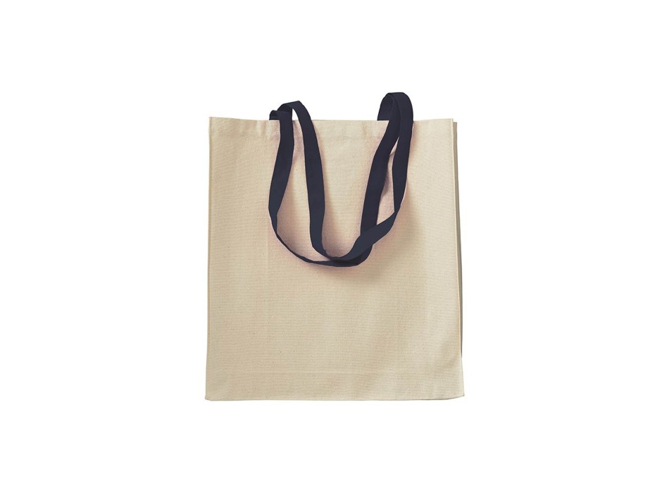 Shopper con soffietto in cotone naturale 220 g/m2, manici lunghi colorati FullGadgets.com