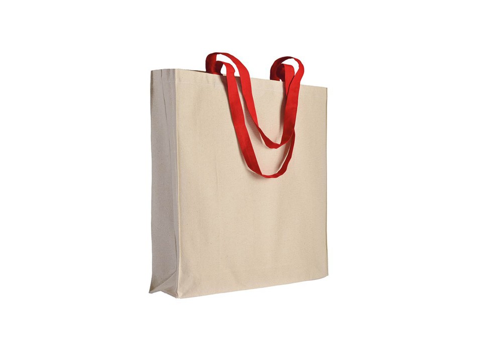Shopper con soffietto in cotone naturale 220 g/m2, manici lunghi colorati FullGadgets.com