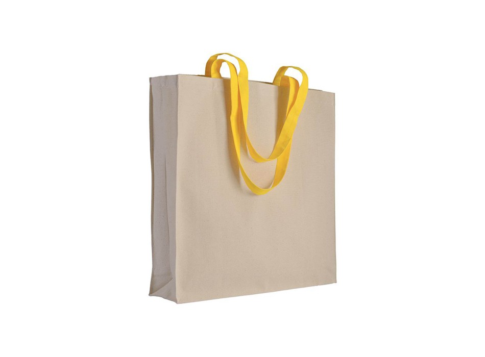 Shopper con soffietto in cotone naturale 220 g/m2, manici lunghi colorati FullGadgets.com