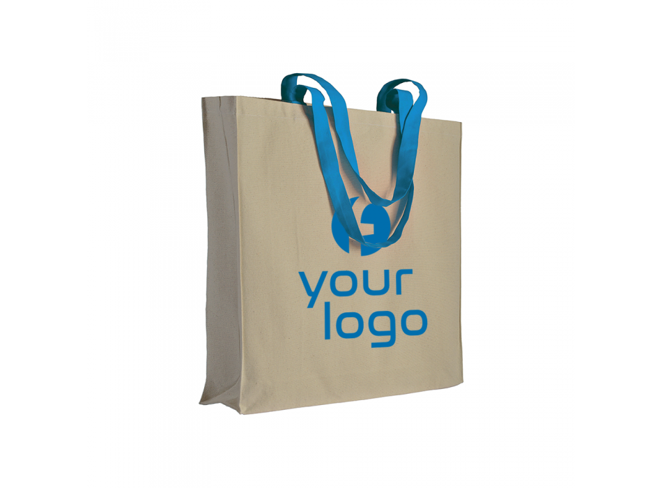 Shopper con soffietto in cotone naturale 220 g/m2, manici lunghi colorati FullGadgets.com