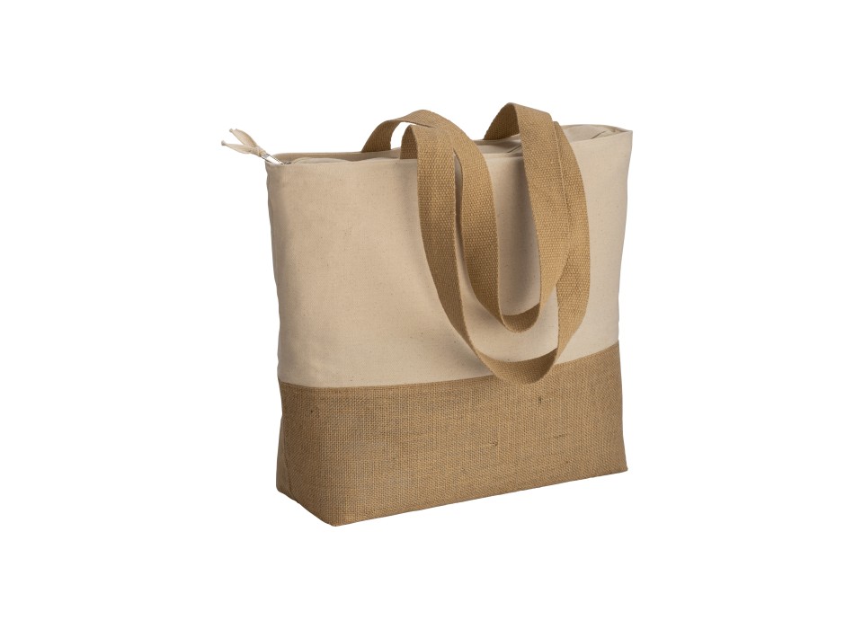 Shopper  in cotone 280 g/m2 con soffietto, con base in juta, manici lunghi FullGadgets.com