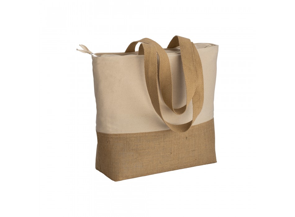Shopper  in cotone 280 g/m2 con soffietto, con base in juta, manici lunghi FullGadgets.com
