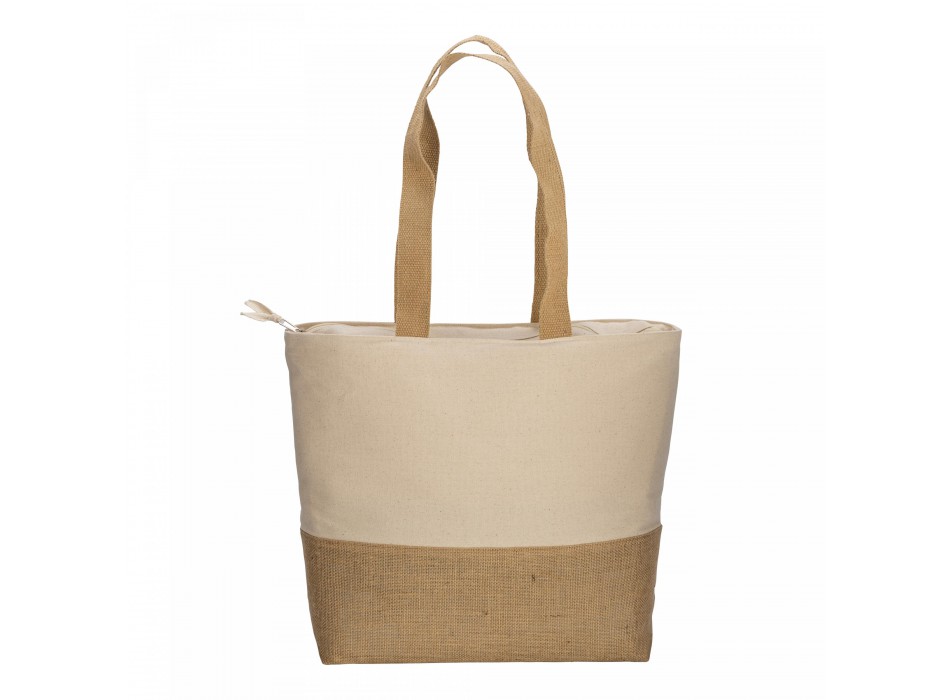 Shopper  in cotone 280 g/m2 con soffietto, con base in juta, manici lunghi FullGadgets.com