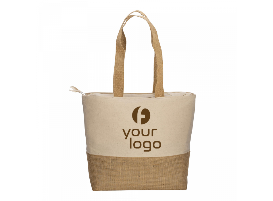 Shopper  in cotone 280 g/m2 con soffietto, con base in juta, manici lunghi FullGadgets.com