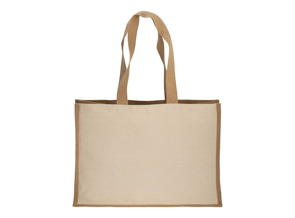 Shopper in cotone 280 g/m2 con soffietto dettagli in juta, manici lunghi FullGadgets.com
