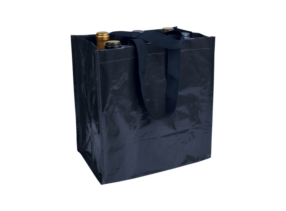 Shopper porta bottiglie (6 posti) in PP laminato 120 g/m2, manici corti a nastro FullGadgets.com