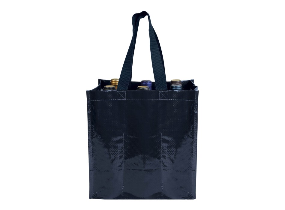 Shopper porta bottiglie (6 posti) in PP laminato 120 g/m2, manici corti a nastro FullGadgets.com