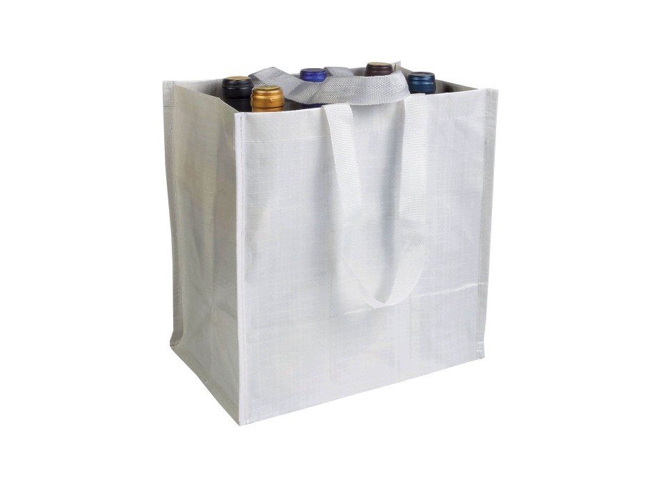 Shopper porta bottiglie (6 posti) in PP laminato 120 g/m2, manici corti a nastro FullGadgets.com