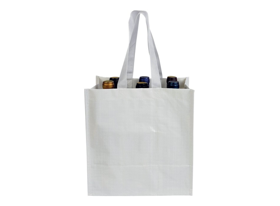 Shopper porta bottiglie (6 posti) in PP laminato 120 g/m2, manici corti a nastro FullGadgets.com