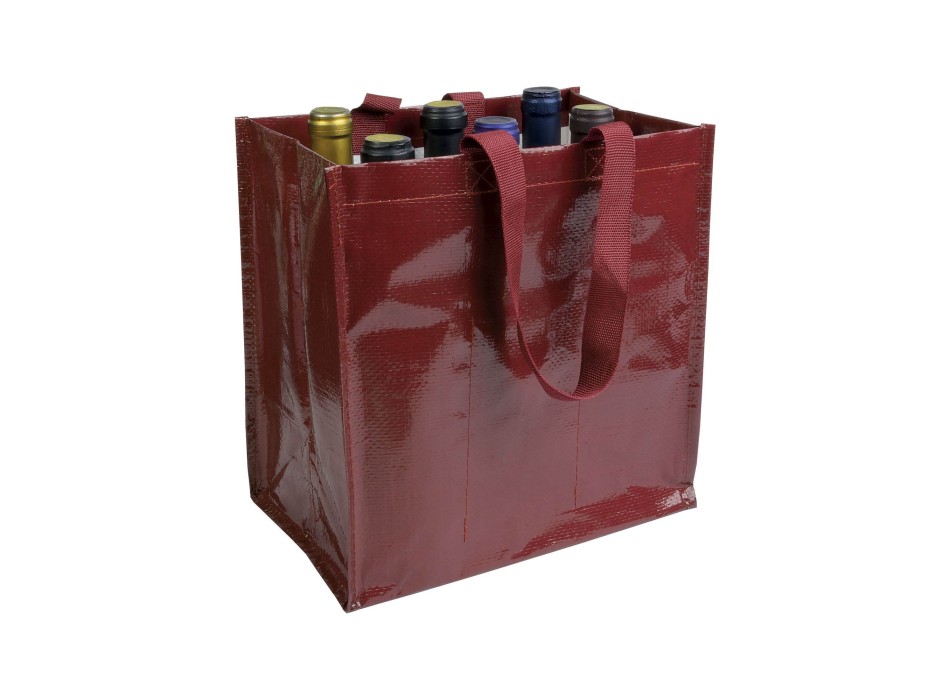 Shopper porta bottiglie (6 posti) in PP laminato 120 g/m2, manici corti a nastro FullGadgets.com
