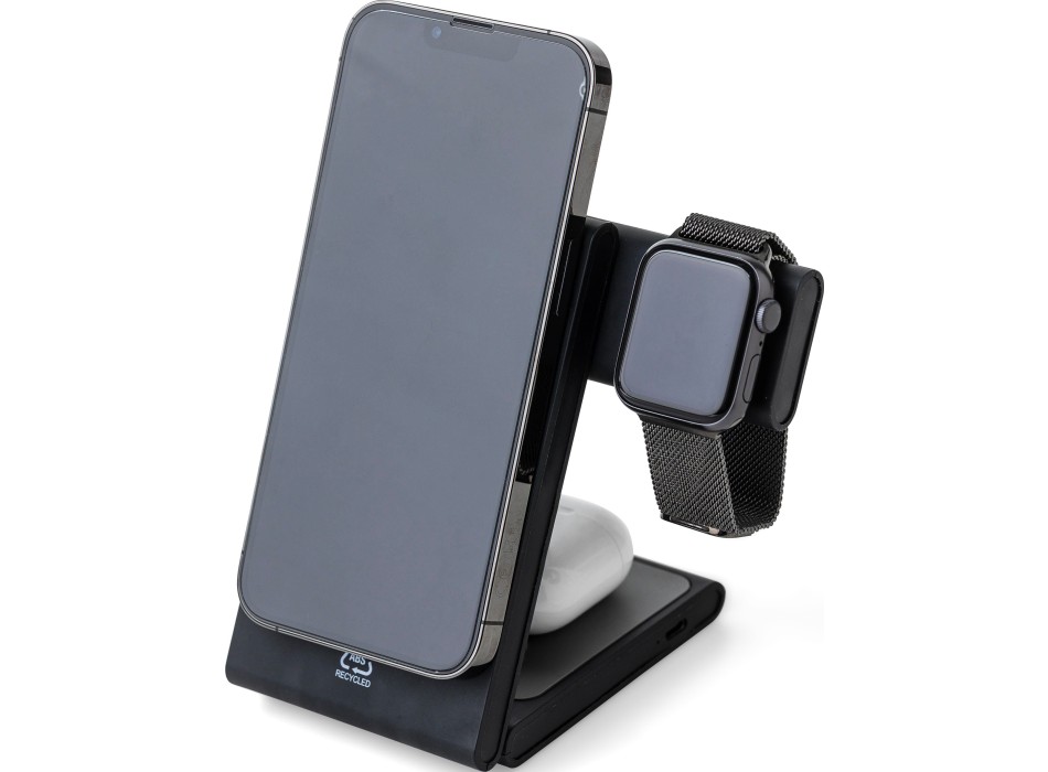 Stazione di ricarica wireless 3-in-1 in ABS riciclato Valerio FullGadgets.com