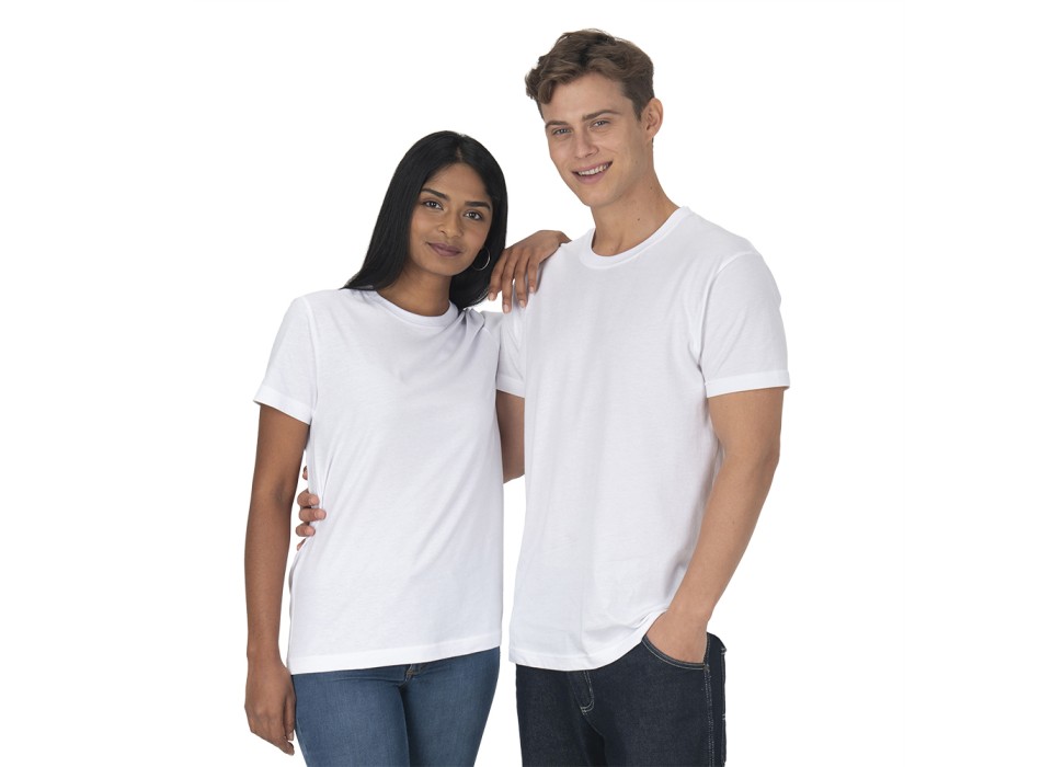 T-shirt unisex bianca in cotone e poliestere rigenerati da 145 g/m2 FullGadgets.com