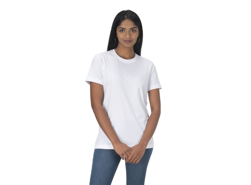 T-shirt unisex bianca in cotone e poliestere rigenerati da 145 g/m2 FullGadgets.com