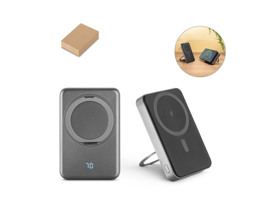 WARSHEL 10. Power bank magnetico da 10'000 mAh con caricatore wireless superveloce da 15W in ABS riciclato (100% rABS) con supporto FullGadgets.com