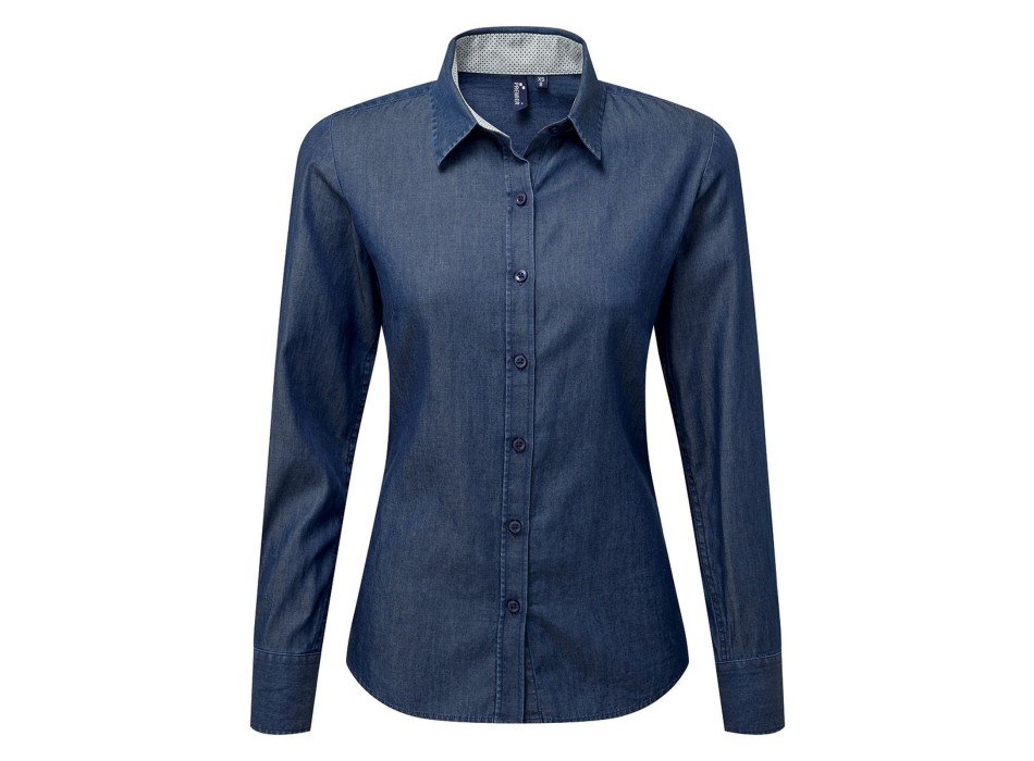 Women's Denim-Pindot Long Sleeve Shirt FullGadgets.com
