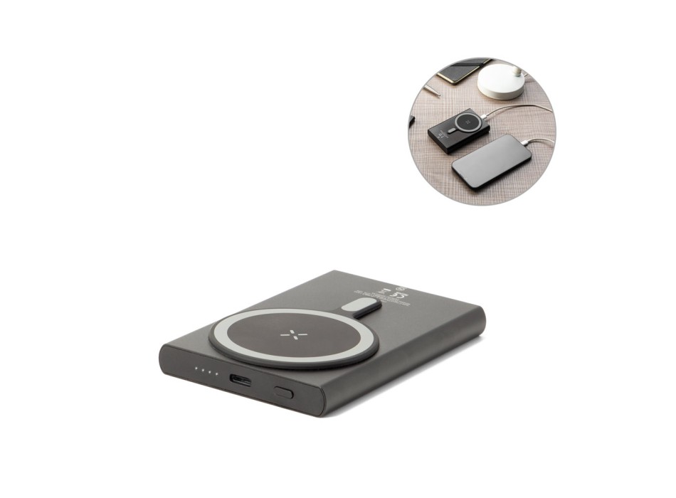 WRIGHT 5. Power bank magnetico con ricarica super rapidain alluminio riciclato e ABS riciclato 5'000 mAh FullGadgets.com